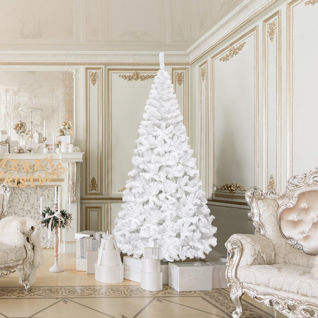 Sapin de Noël artificiel avec support en métal, 240 cm, blanc