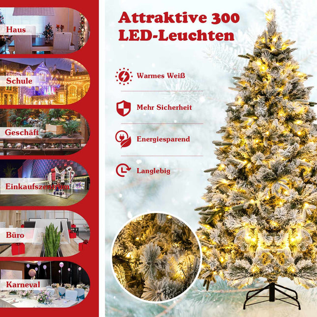 Künstlicher Weihnachtsbaum mit Schnee, 215 cm, 300 LED-Lichter