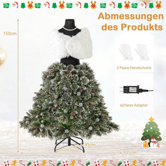 Künstlicher Weihnachtsbaum im Schneiderpuppen-Look mit Schal &amp; Kette &amp; Beleuchtung
