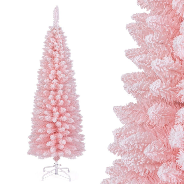 Künstlicher Weihnachtsbaum Bleistift 150 cm Tannenbaum mit Schnee rosa