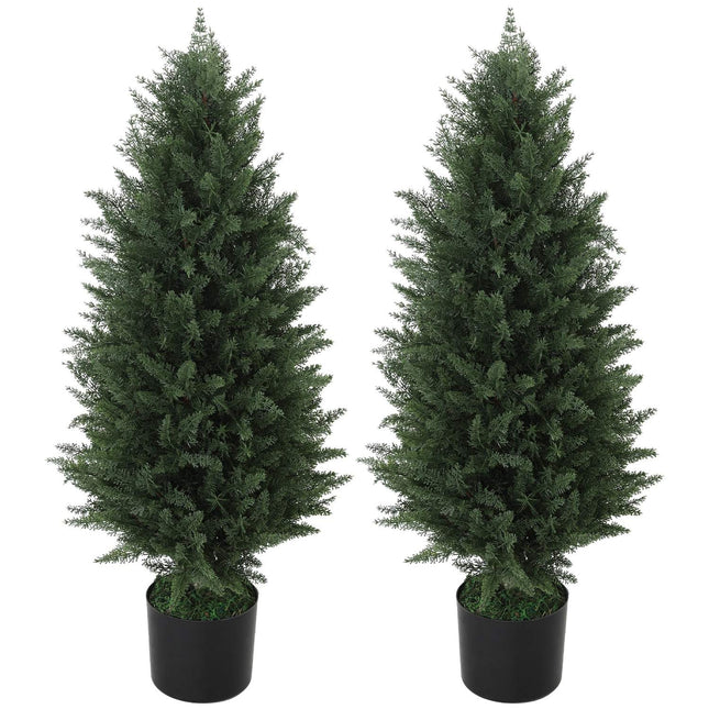 Lot de 2 cyprès artificiels de 90 cm de grande taille, plantes artificielles en pot, arbre artificiel résistant aux UV comme une véritable décoration pour salon, chambre à coucher, extérieur |