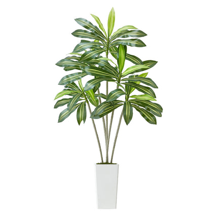 Artificial Dracaena Tree 6 ft, White Tall Planter