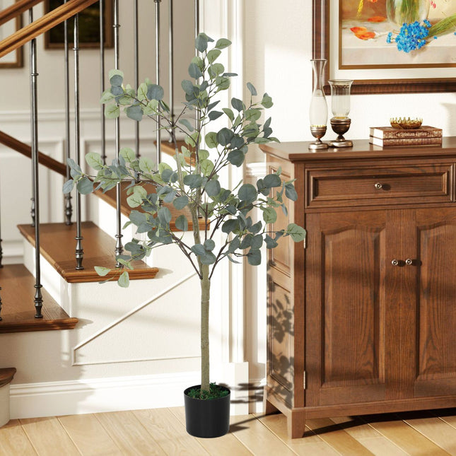 Eucalyptus Artificiel Grande Plante Artificielle 150 cm Plantes Artificielles Eucalyptus en Pot, Arbre Artificiel Comme du Vrai avec Gazon Artificiel, Ciment pour Salon, Chambre, Bureau, Jardin