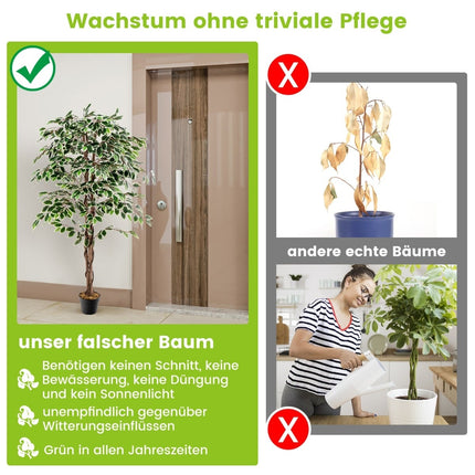 Ficus artificiel, 160 cm, 1008 feuilles, tronc en bois véritable
