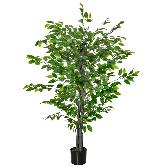 Ficus artificiel de grande taille, plante artificielle de 135 cm, plantes artificielles en plastique, ficus en pot, arbre artificiel comme du vrai avec du ciment, gazon artificiel pour salon, chambre à coucher, bureau, jardin Aosom