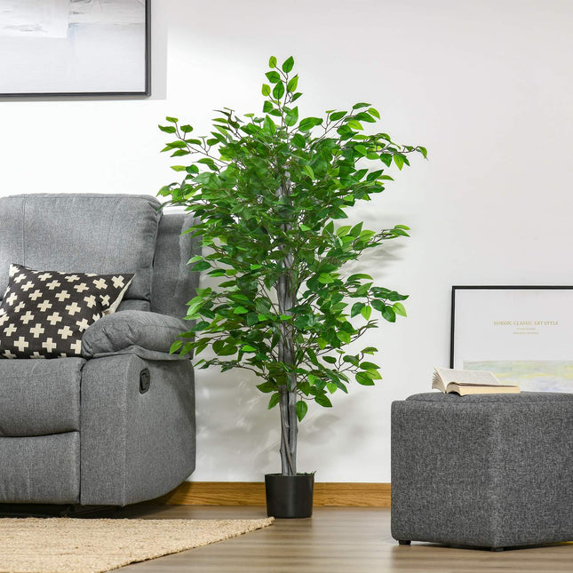 Ficus artificiel de grande taille, plante artificielle de 135 cm, plantes artificielles en plastique, ficus en pot, arbre artificiel comme du vrai avec du ciment, gazon artificiel pour salon, chambre à coucher, bureau, jardin Aosom