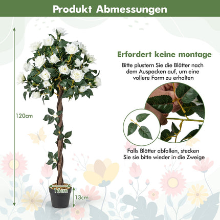 Arbre à fleurs artificiel avec roses blanches, 120 cm