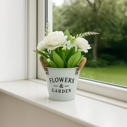 Ensemble de 3 pots de fleurs artificielles blancs avec poignées en corde