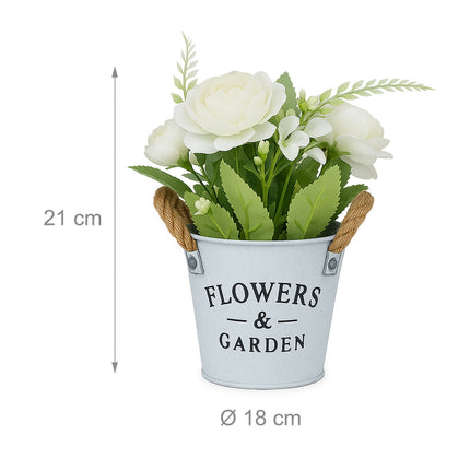 Ensemble de 3 pots de fleurs artificielles blancs avec poignées en corde