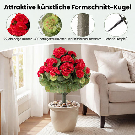 Künstliche Geranien 2er-Set, rot, mit Erdspießen