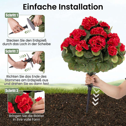 Künstliche Geranien 2er-Set, rot, mit Erdspießen
