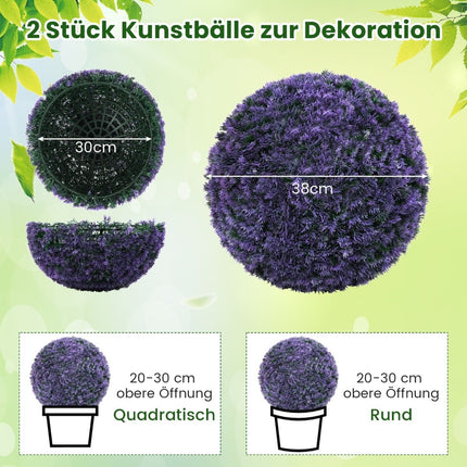 Boules de lavande artificielles pour topiaire, résistantes aux UV, 38 cm, lot de 2