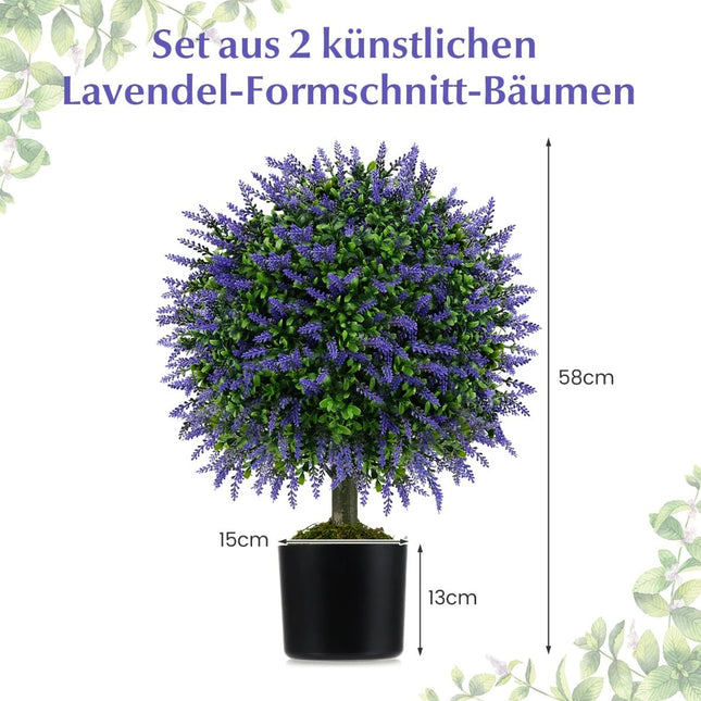 Künstliche Lavendel-Kugelbäume, 58 cm, 2er-Set
