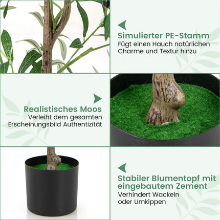 Künstlicher Olivenbaum, 130 cm, mit Zementtopf, 2er-Pack