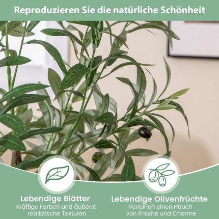 Künstlicher Olivenbaum, 130 cm, 2er-Set mit Zementtopf