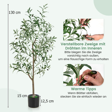 Künstlicher Olivenbaum, 130 cm, 2er-Set mit Zementtopf