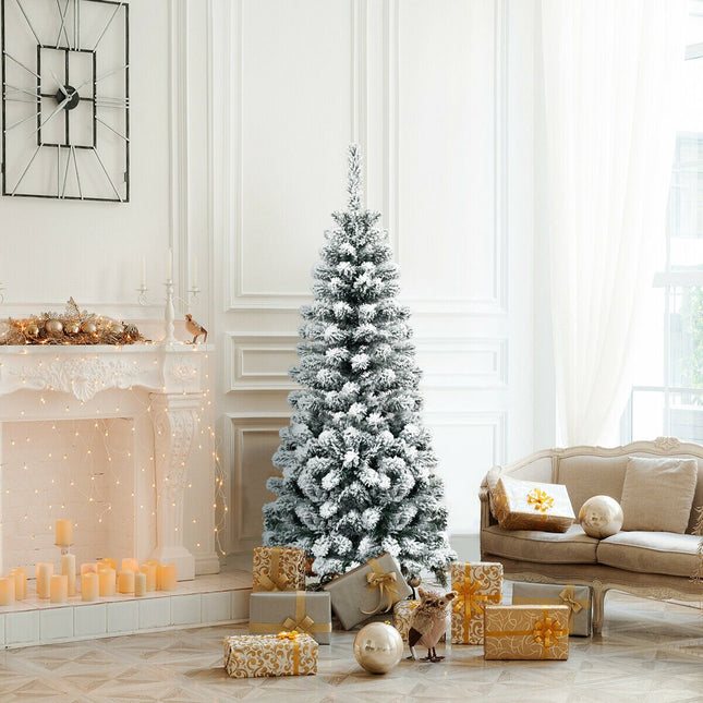 Sapin de Noël artificiel en forme de crayon, 1,37 m, floqué de neige ; non illuminé