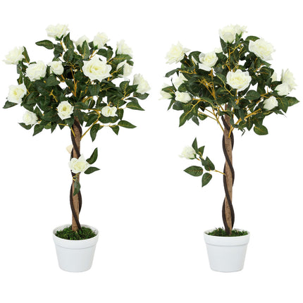 Plante artificielle en pot de ciment - Blanc, 90 cm, lot de 2