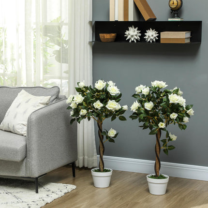 Plante artificielle en pot de ciment - Blanc, 90 cm, lot de 2
