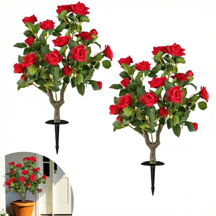 Ensemble de 2 rosiers artificiels de 80 cm, topiaires en soie rouge