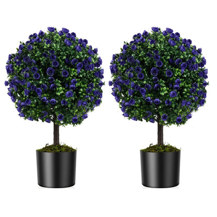 Künstliche Rosenbäume mit violetten Blüten, 55 cm, 2er-Set