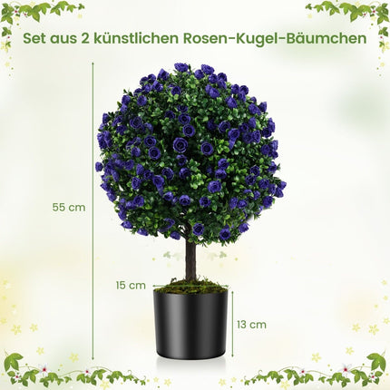 Künstliche Rosenbäume mit violetten Blüten, 55 cm, 2er-Set