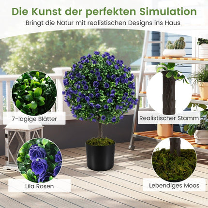 Künstliche Rosenbäume mit violetten Blüten, 55 cm, 2er-Set