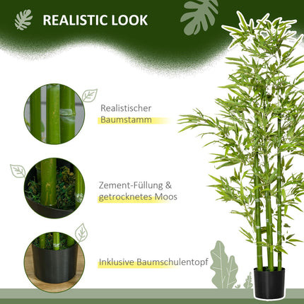Plante de bambou artificielle, 924 feuilles, pot robuste, mousse artificielle, plastique, vert