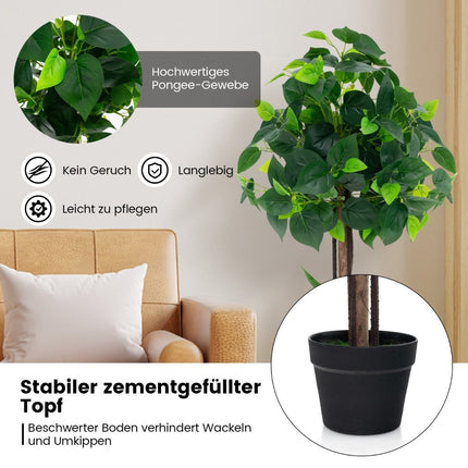 Künstlicher Hortensienbaum im Topf mit echtem Holzstamm. Dekorativer Kunstpflanzen-Seidenbaum
