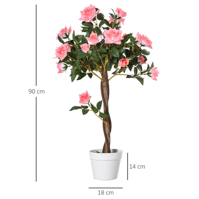 Künstliche Rose im Zementtopf, 90cm, Rosa