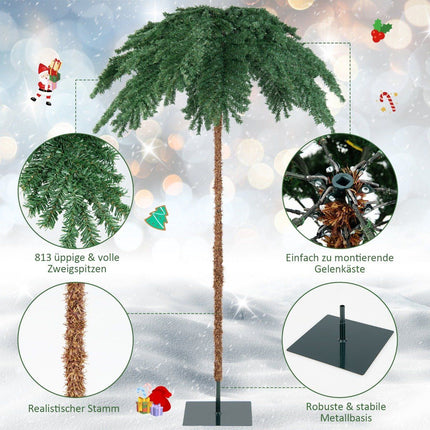 Künstliche tropische Weihnachtspalme mit 250 warmweißen LED-Lichtern &amp; 813 Zweigspitzen 180 cm