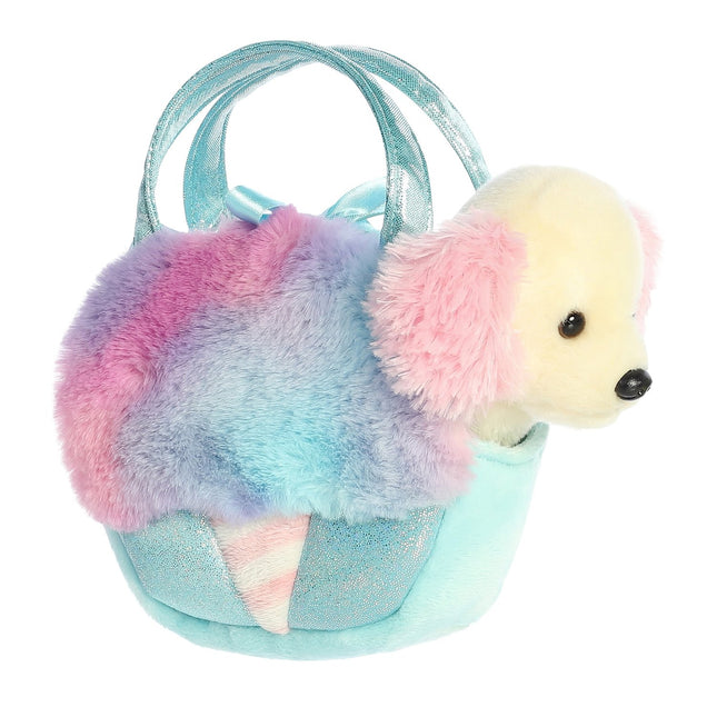 Aurora Fancy Pals Chien en peluche dans un sac à barbe à papa, 20 cm