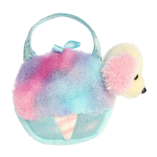 Aurora Fancy Pals Chien en peluche dans un sac à barbe à papa, 20 cm