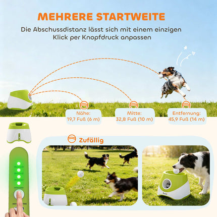 Lanceur de balles automatique pour chien - 3 distances, 3 balles, vert