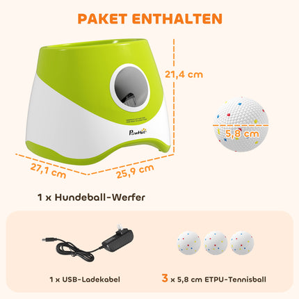 Lanceur de balles automatique pour chien - 3 distances, 3 balles, vert