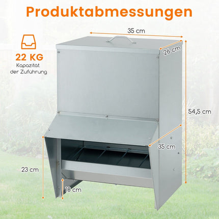 Automatischer Geflügelfutterautomat, 22 kg Fassungsvermögen, verzinktes Metall