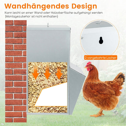 Automatischer Geflügelfutterautomat, 22 kg Fassungsvermögen, verzinktes Metall