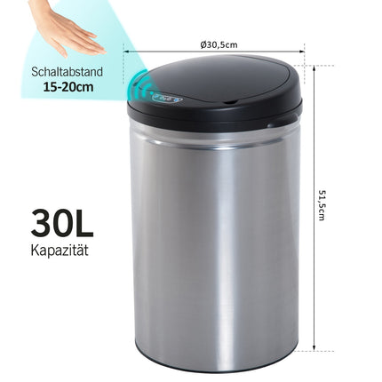 Automatischer 30L Sensor-Mülleimer - Edelstahl, rund