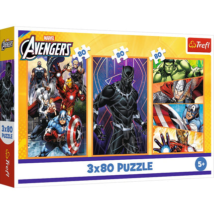 Avengers Puzzle-Set, 3x80 Teile für actiongeladenen Puzzlespaß