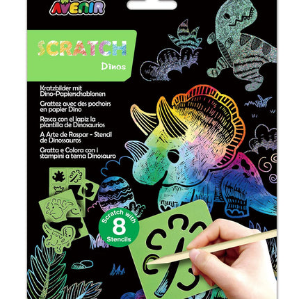 Avenir Kratz-Set mit Schablone: Dinos