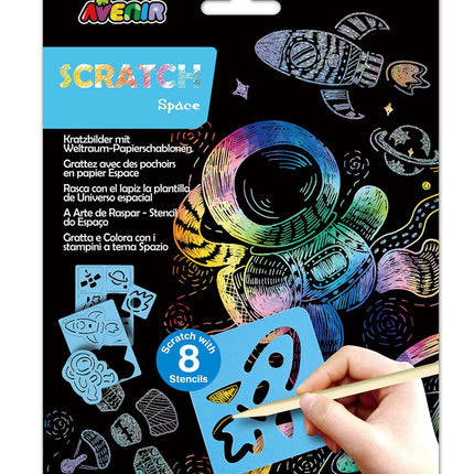 Avenir Kratzbild-Set mit Schablone: Weltall