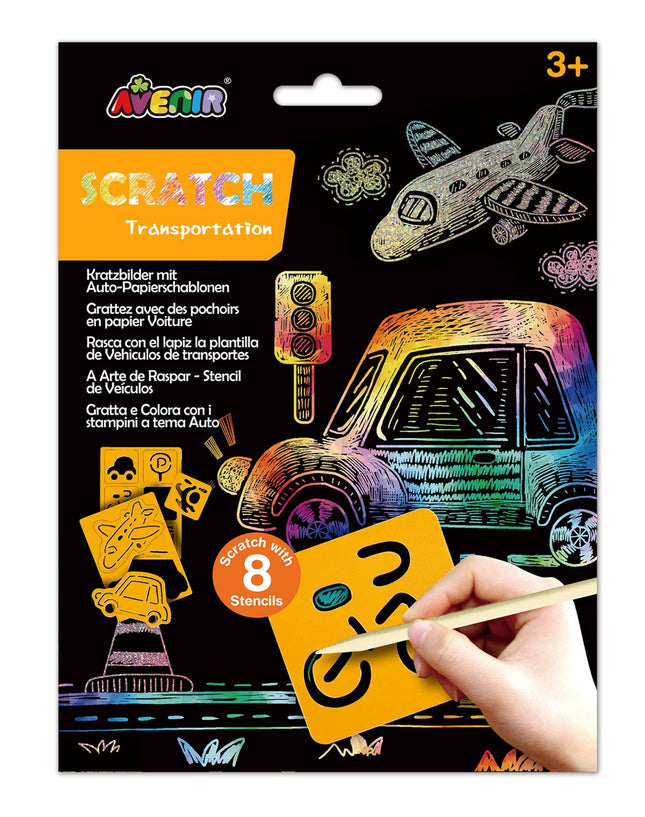 Avenir Scratch Set avec pochoir : Transport