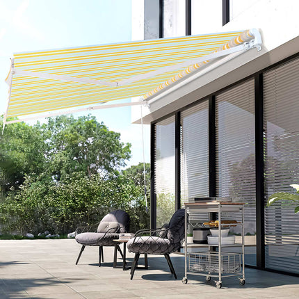 Gelb-beige Sonnenschutzmarkise mit Handkurbel, Aluminium