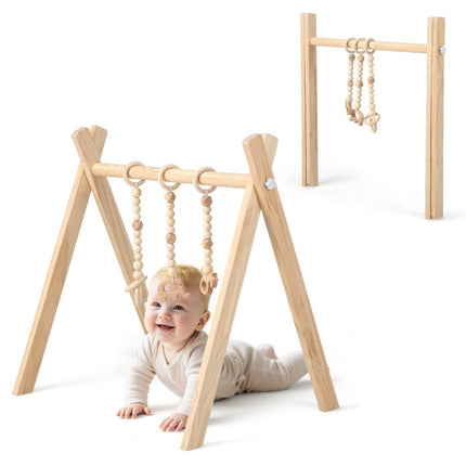 Tapis d'éveil pour bébé - Bois naturel avec 3 jouets