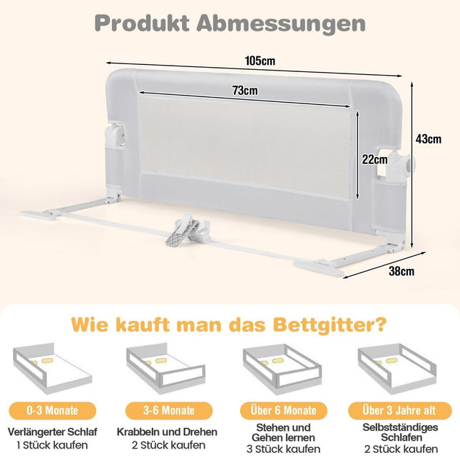 Baby-Bettgitter mit Schaumstoff, Gurt, 105x40x42 cm, Weiß
