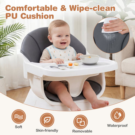 Babyhochstuhl, verstellbares Tablett, 5-Punkt-Gurt, Grau