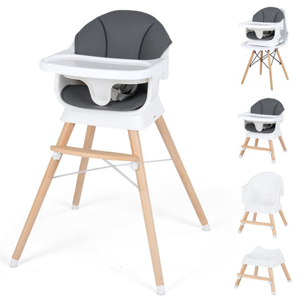 Babyhochstuhl, verstellbares Tablett, 5-Punkt-Gurt, Grau
