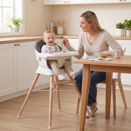 Babyhochstuhl, verstellbares Tablett, 5-Punkt-Gurt, Grau