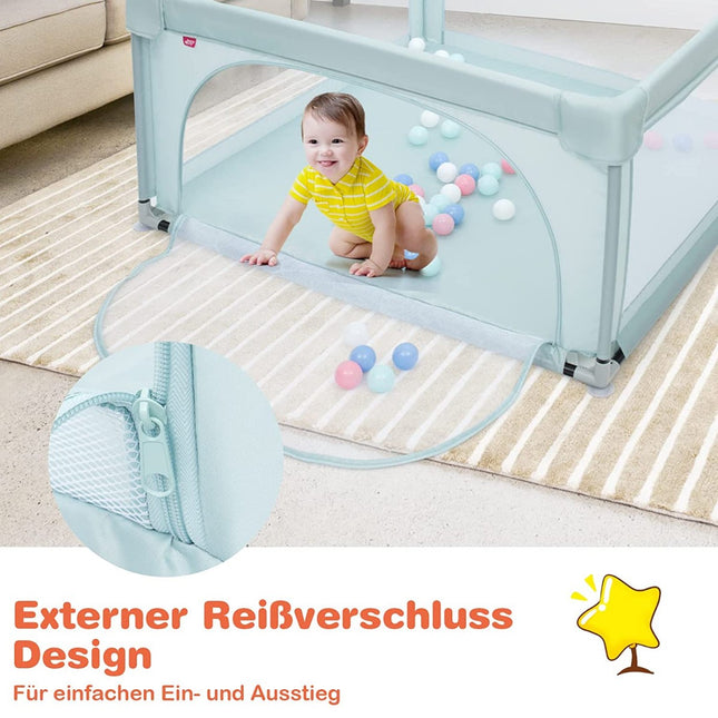 Baby-Laufstall, tragbarer Laufstall mit Sicherheitsgittern, 120 x 120 x 68 cm, Blau