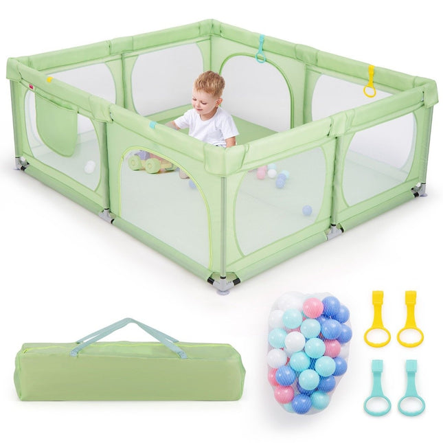Baby-Laufstall mit 4 Ziehringen &amp; 50 Ozeanbällen &amp; atmungsaktivem Netz &amp; Tragetasche, Grün